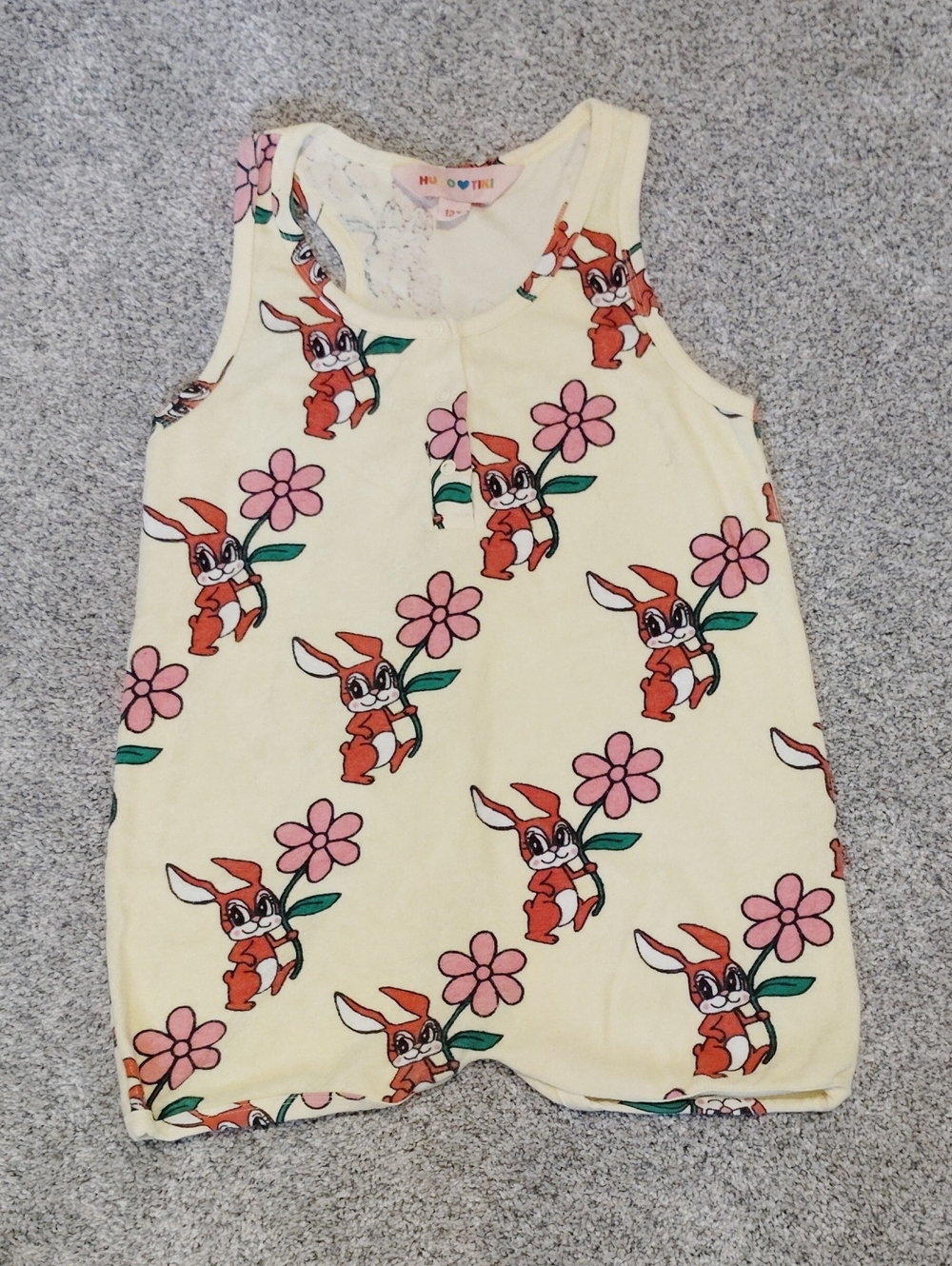 Hugo Loves Tiki Cream Bunny & Flower Print Terry Romper for Kids